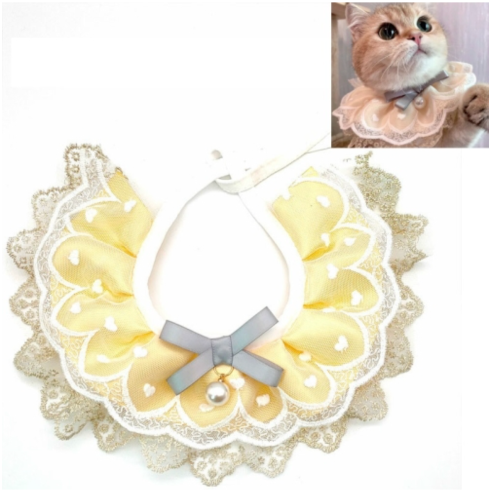 Pet Bib Adjustable Saliva Towel Lace Pearl Pendant Dog Collar - Size S