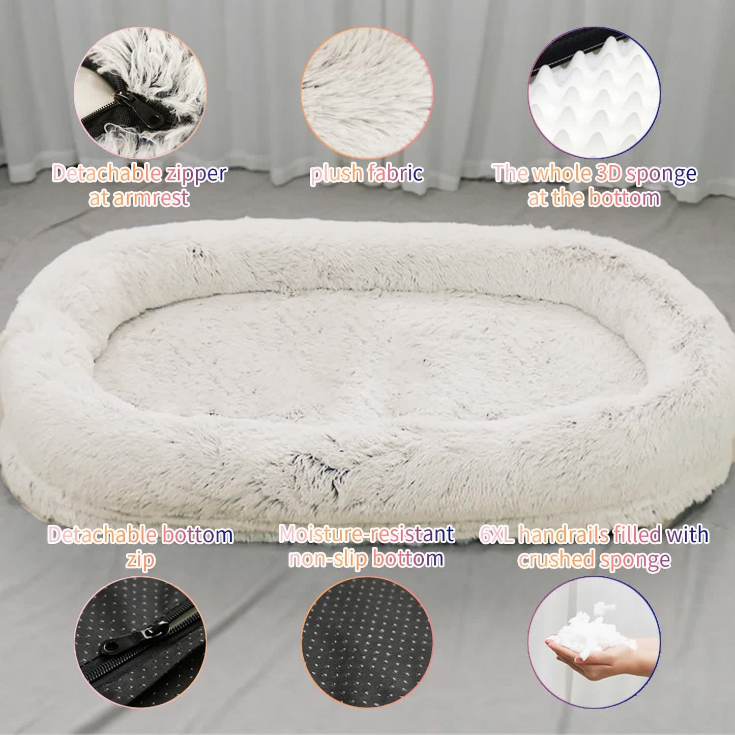 Fluffy Donut-Shaped Pet Bed- Soft, Cozy, and Anti-Anxiety for Dogs and Cats, Machine Washable Light Gray Size:S 60*50*18cm