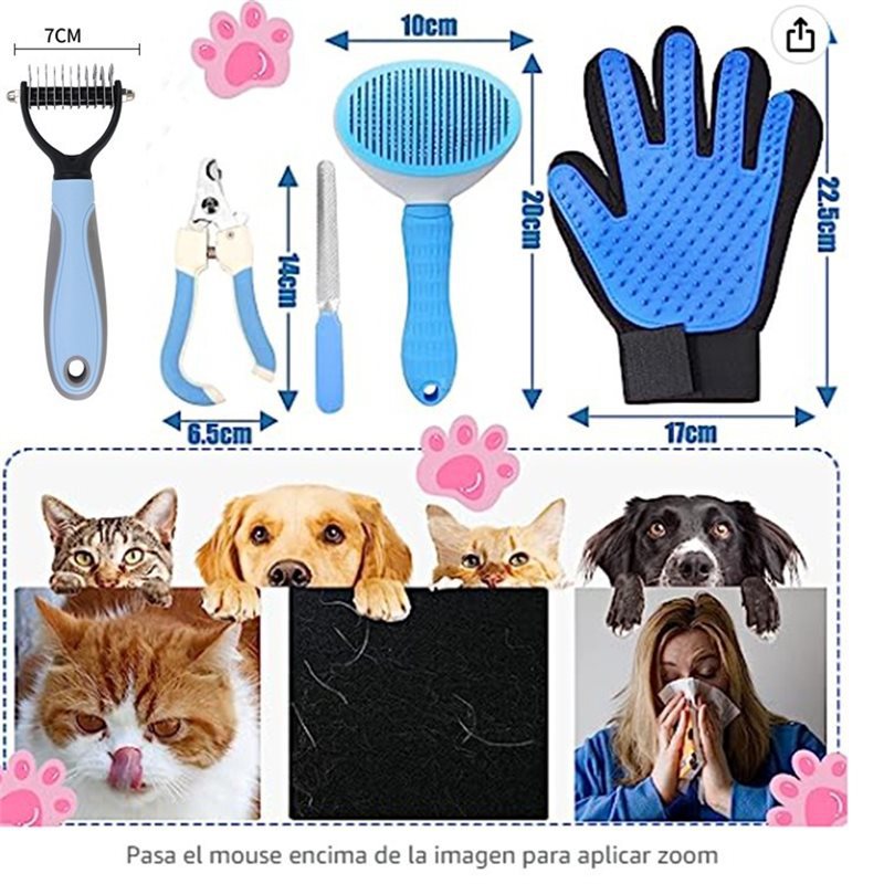 Blue 5-Piece Pet Grooming Kit - Cat & Dog Brushes, Nail Clippers & More