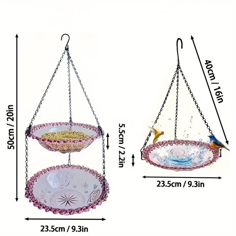 Pink Easy Clean Hanging Bird Feeder - Double Layer Durable Plastic Design for Patios