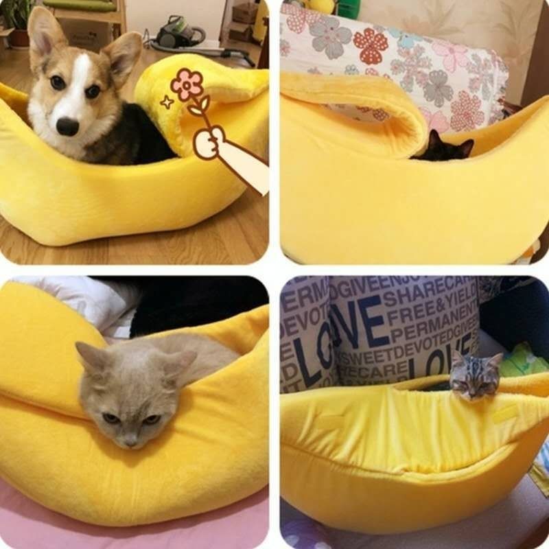 Pink Cozy Banana Peel Pet Bed - Plush & Warm Cave House for Cats & Small Dogs (Medium)