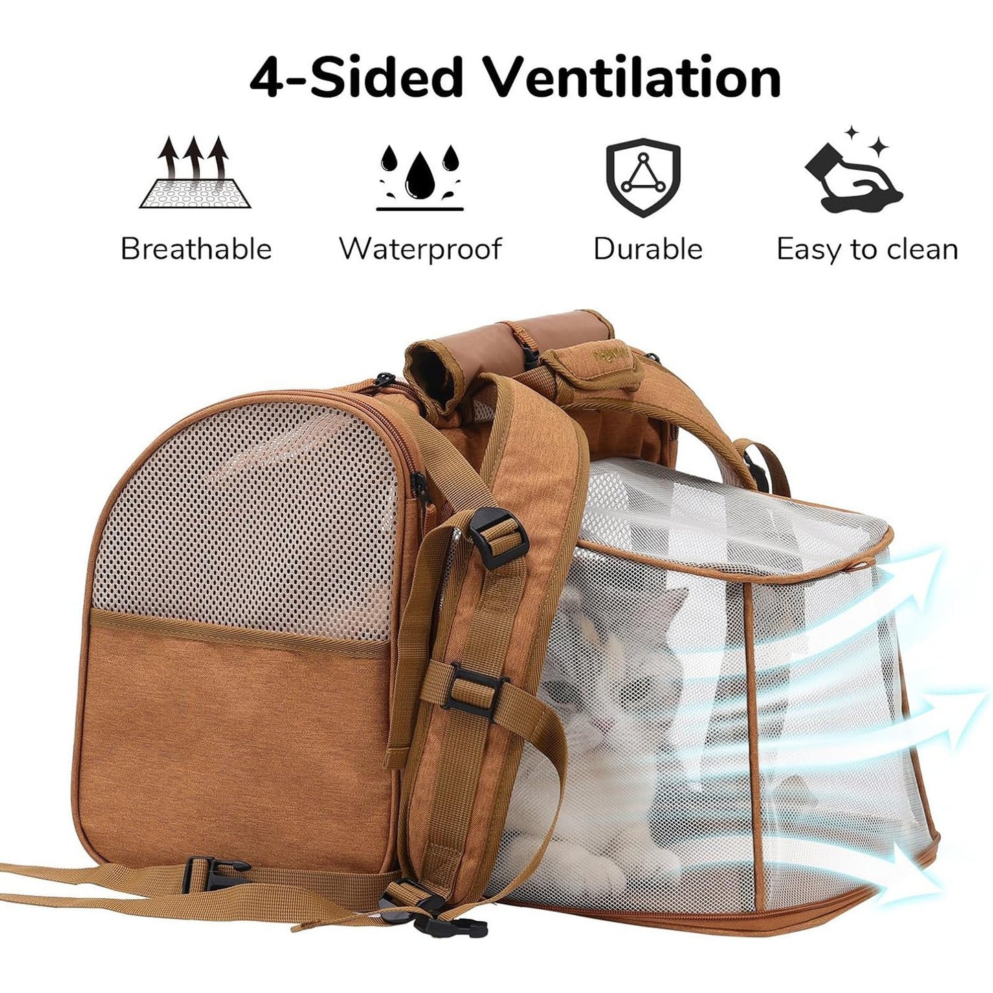 Brown Expandable Breathable Outdoor Portable Large Space Cat Backpack - Pet Carrier for Cats and Dogs