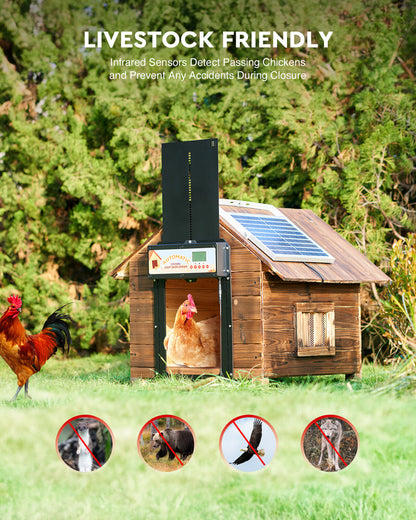 Automatic Chicken Coop Door Solar/Battery/AC 6W Aluminum Copper