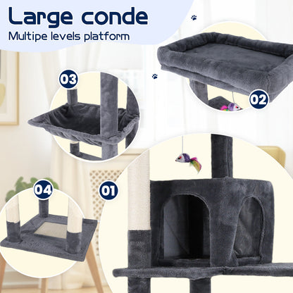 Cat Tower Tree Condo Scratching Post Dark Grey 142cm