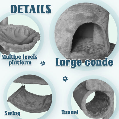 Grey Cat Tree Tower Condo Scratching Post Bed Stand 1.4M