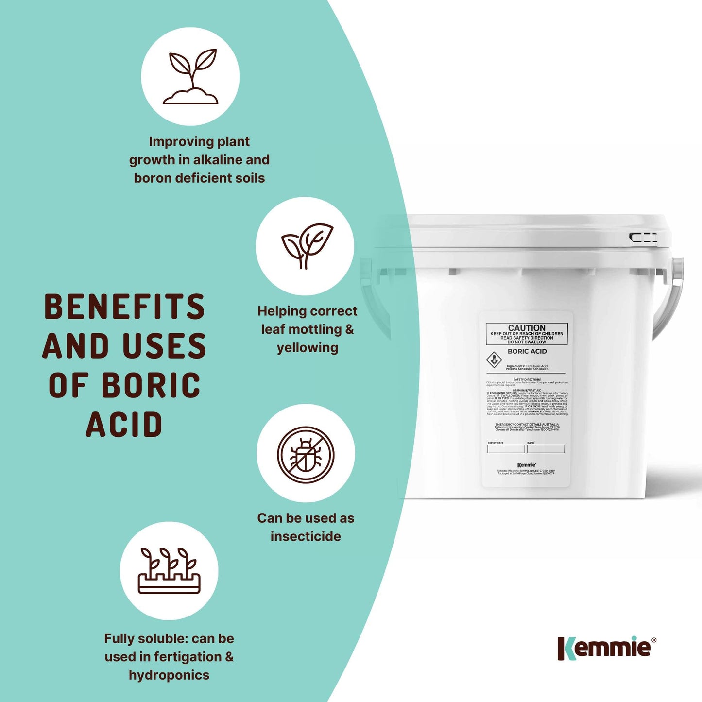 1Kg Boric Acid Powder Bucket 99.9% Pure Fully Soluble Granule Pest Ant Roaches