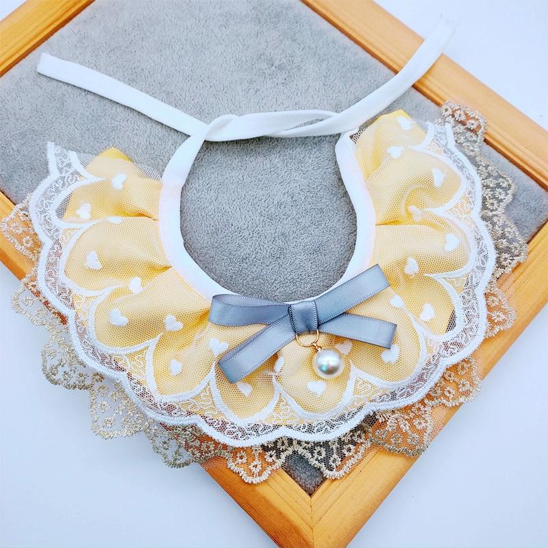 Pet Bib Adjustable Saliva Towel Lace Pearl Pendant Dog Collar - Size Xs
