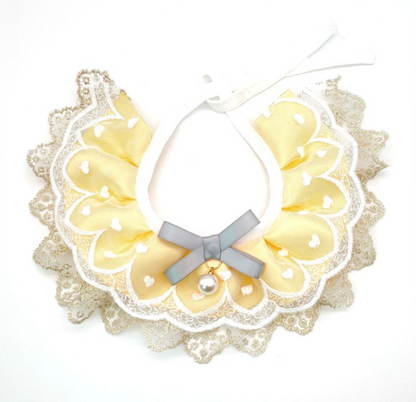 Pet Bib Adjustable Saliva Towel Lace Pearl Pendant Dog Collar - Size S