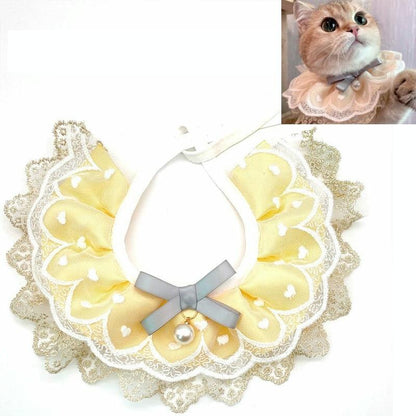 Pet Bib Adjustable Saliva Towel Lace Pearl Pendant Dog Collar - Size M