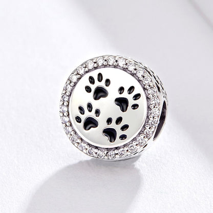 925 Sterling Silver Pet Paw Print Beads For Diy Bracelets & Necklaces