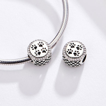 925 Sterling Silver Pet Paw Print Beads For Diy Bracelets & Necklaces