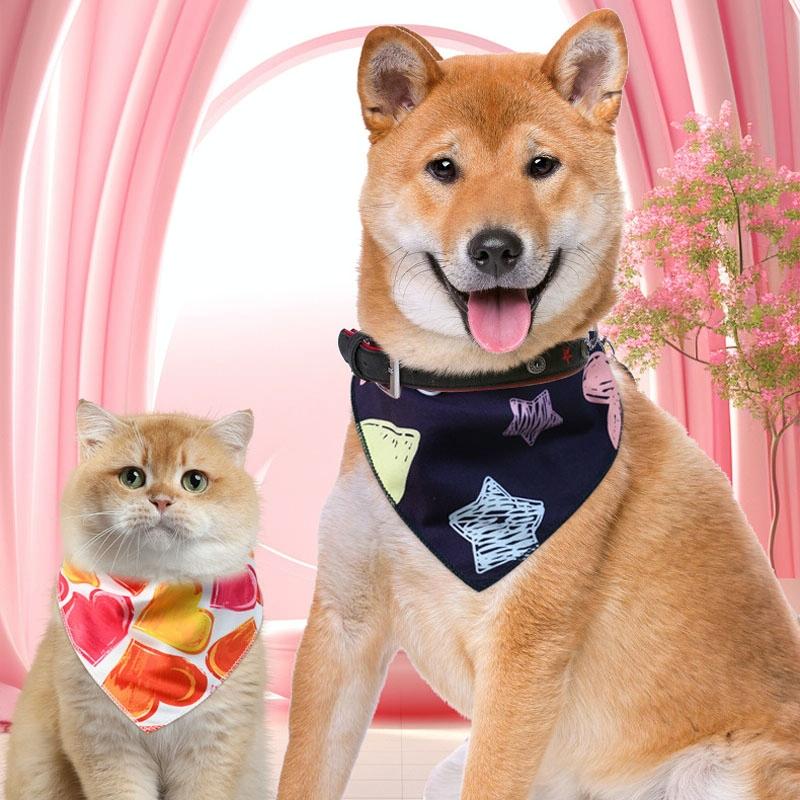 Cute Pet Triangle Towel Bib Cartoon Cats And Dogs Drool Towel Scarf - 09