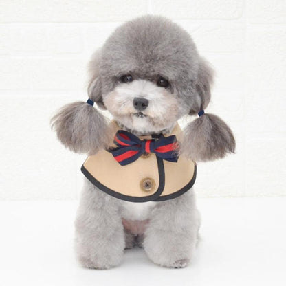 Dog Shawl Saliva Towel Scarf Pet Bow Tie Jewelry Accessories - Size S - Khaki