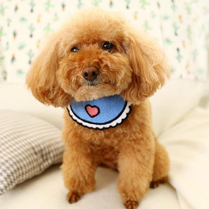 Dog Cat Saliva Towel Love Bib Pet Triangle Scarf Small Dog Collar - Size S - Blue