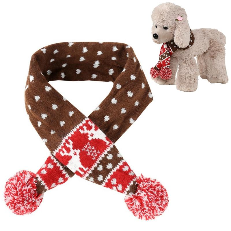 Christmas Pet Scarf Autumn And Winter Warm Elk Christmas Dog Scarf - Size L Brown