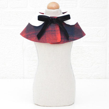 Dog Shawl Small Cloak Pet Bow Ttie Saliva Towel Pet Accessories - Size S - Black White Grid