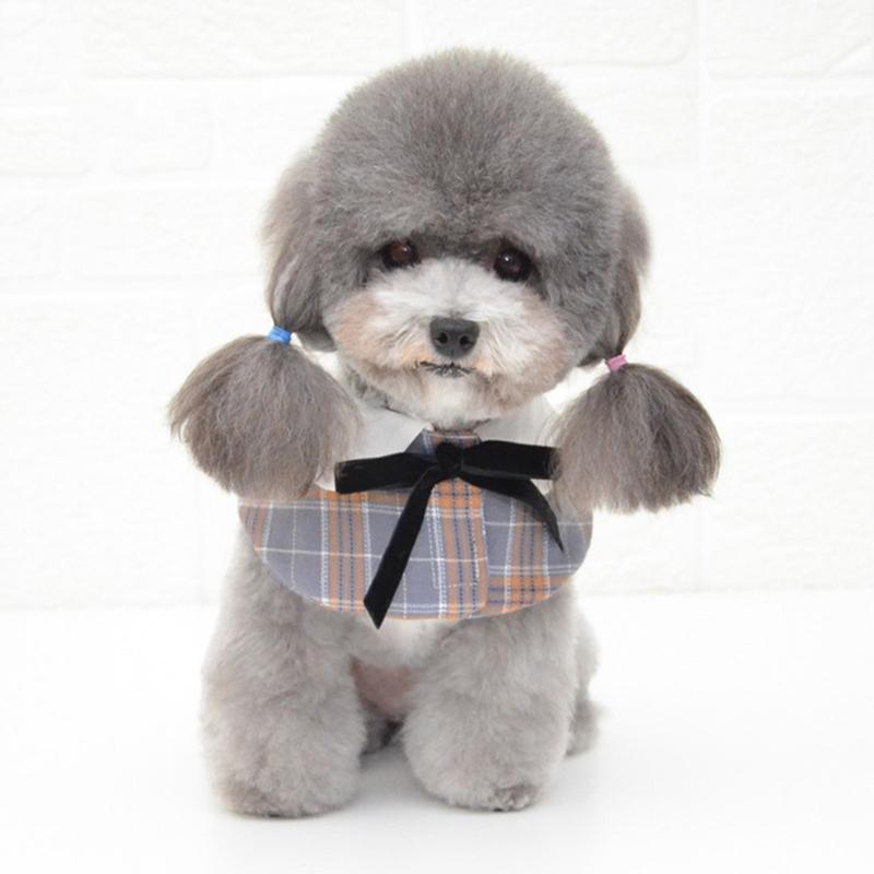 Dog Shawl Small Cloak Pet Bow Ttie Saliva Towel Pet Accessories - Size S - Black White Grid