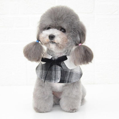 Dog Shawl Small Cloak Pet Bow Ttie Saliva Towel Pet Accessories - Size S - Black White Grid