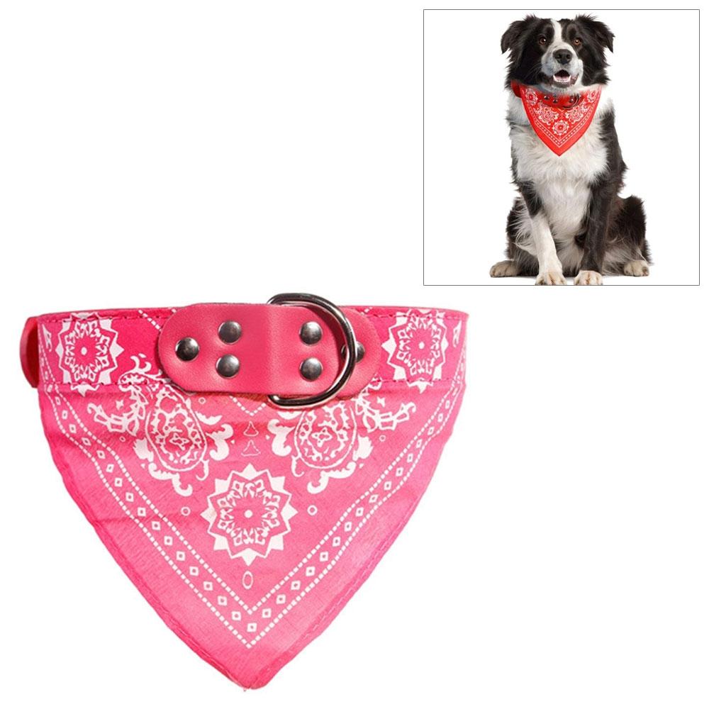 Adjustable Dog Bandana Leather Printed Soft Scarf Collar Neckerchief For Puppy Pet - Size M - Pink