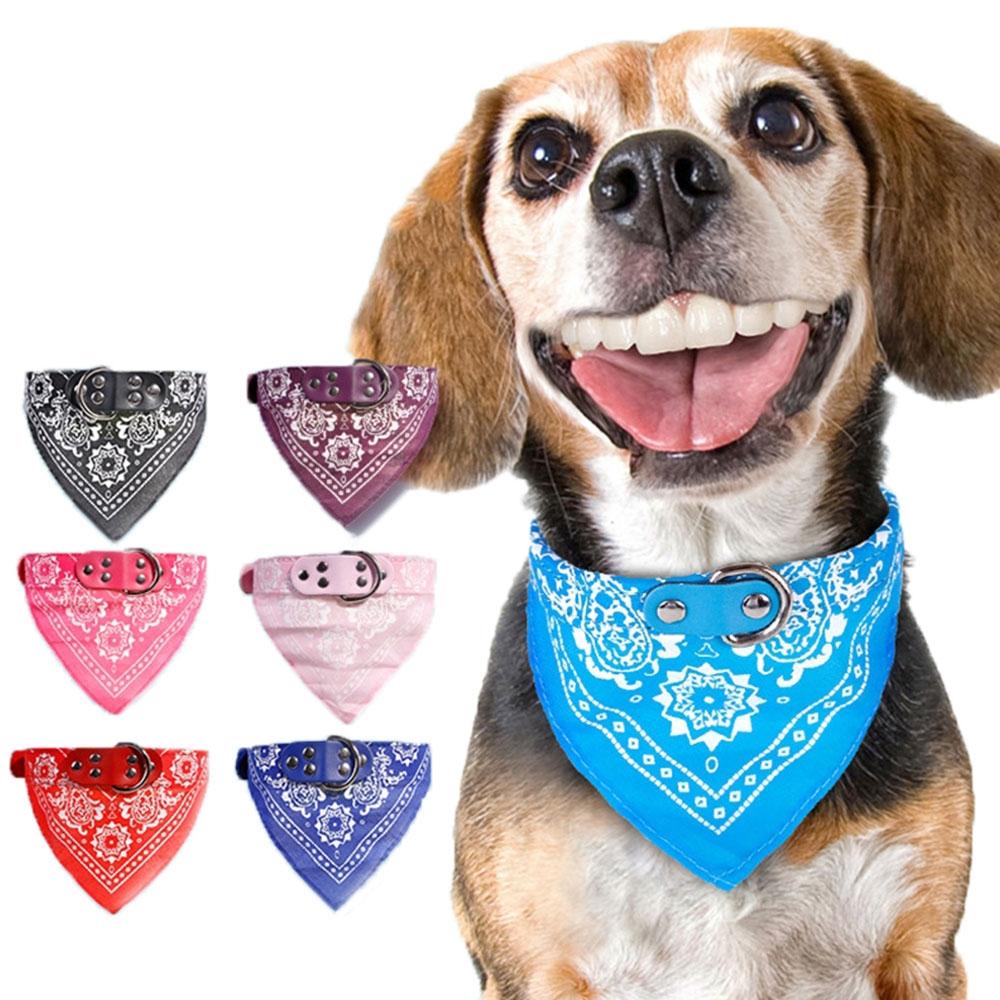 Adjustable Dog Bandana Leather Printed Soft Scarf Collar Neckerchief For Puppy Pet - Size M - Green