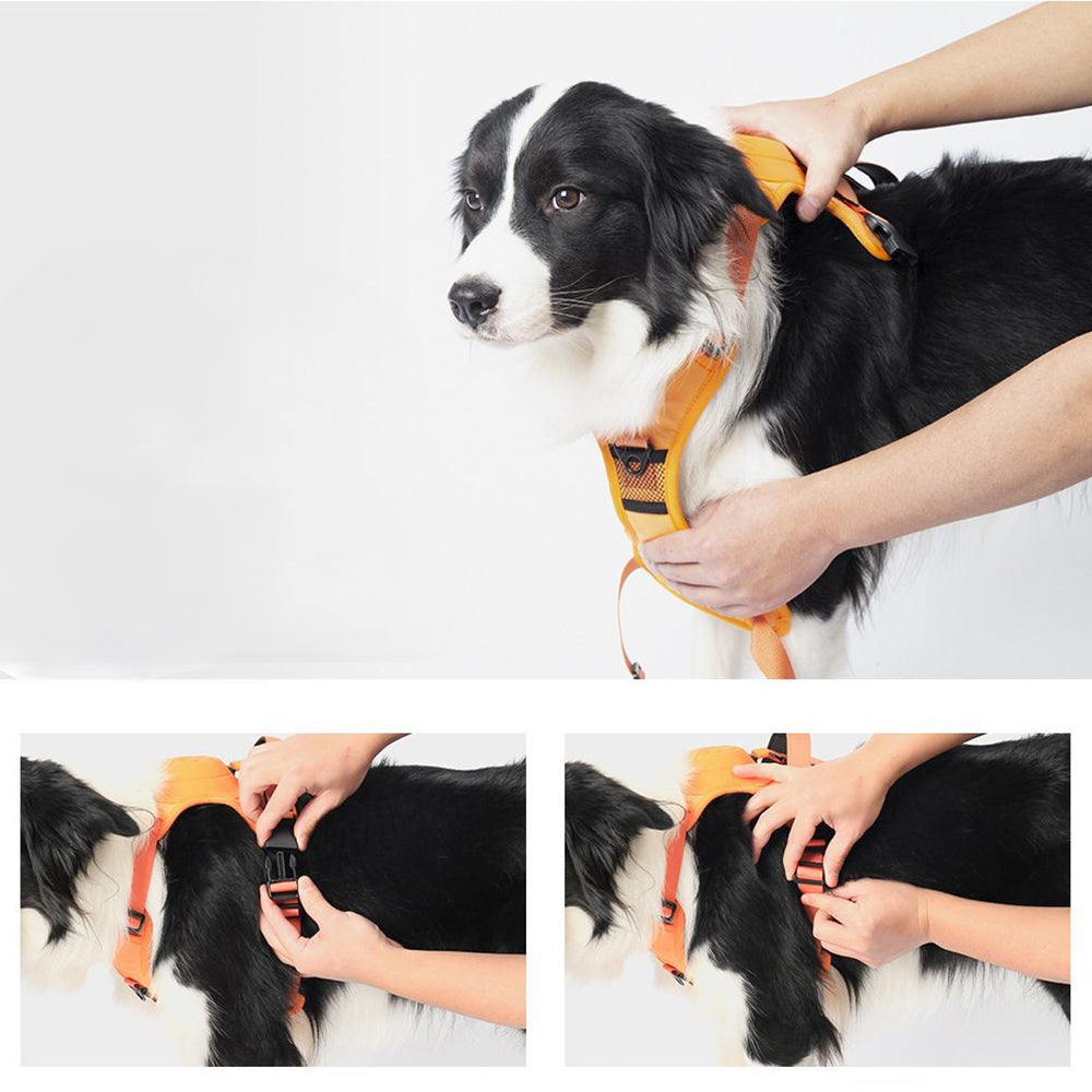 Vibe Geeks Ultimate 2-in-1 Reflective No-pull Dog Harness with Retractable Leash and Control Handle - Orange - L