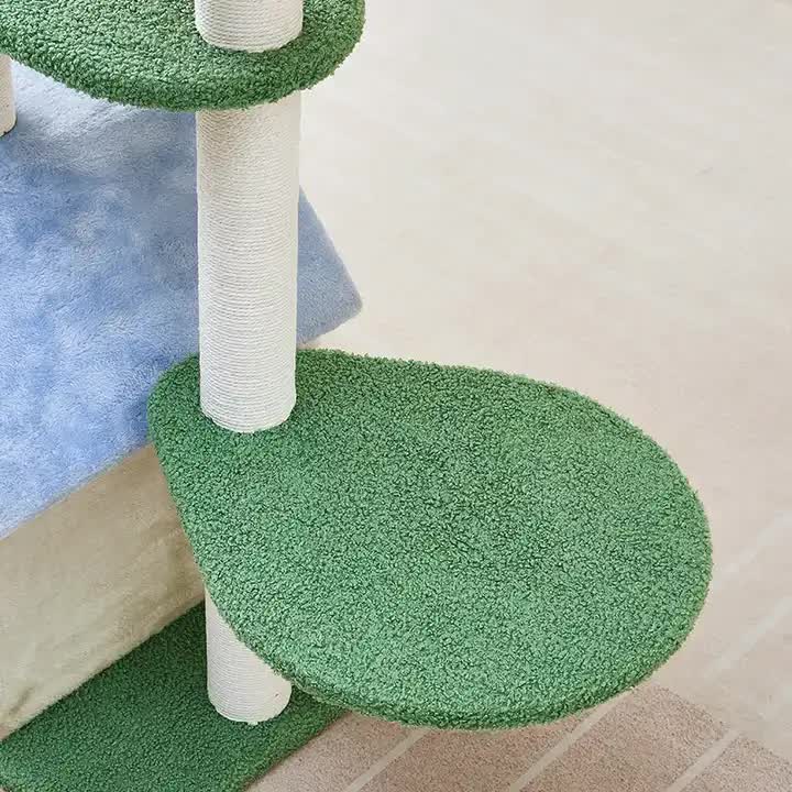 Floral Cat Tree with Cozy Hideaway and Scratching Posts (50x38x90 cm)