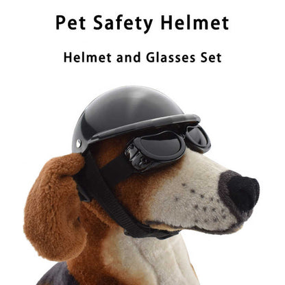 Size L Black Pet Helmet & Goggles Set - Adjustable Safety Gear for Dogs, UV Protection, Durable ABS Material, Stylish Outdoor Accessory