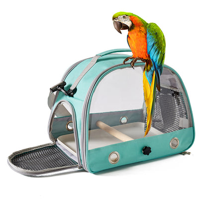 Green Portable Clear View Bird Carrier Travel Cage with Perch & Tray - Breathable Pet Bag for Parrots, Cockatiels & Small Animals