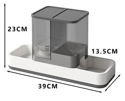 Grey 2-in-1 Automatic Pet Water and Food Dispenser - Gravity Feeder for Cats and Dogs