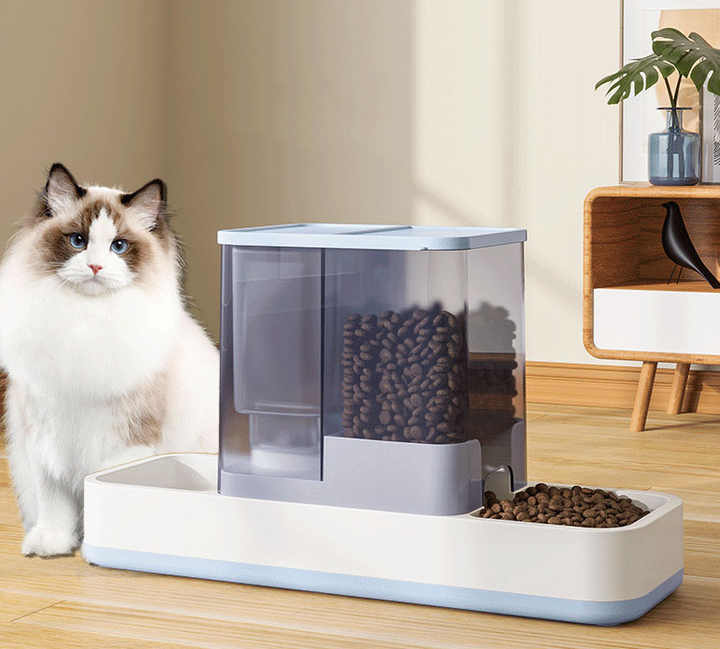 Blue 2-in-1 Automatic Pet Water and Food Dispenser - Gravity Feeder for Cats and Dogs