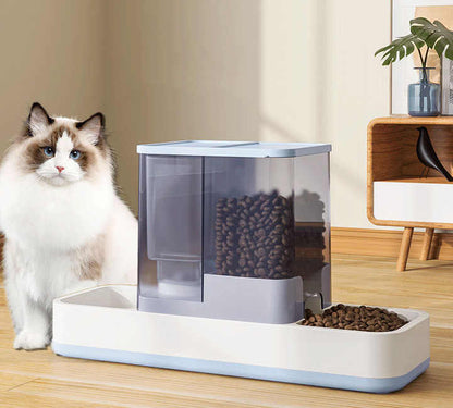 Blue 2-in-1 Automatic Pet Water and Food Dispenser - Gravity Feeder for Cats and Dogs