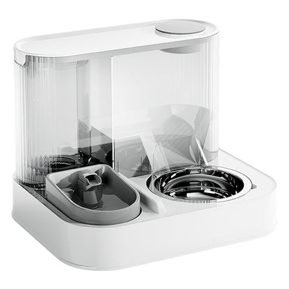 Automatic Pet Feeder and Water Bowl - 2-in-1 Grey Stainless Steel Bowl Cat Feeding Station