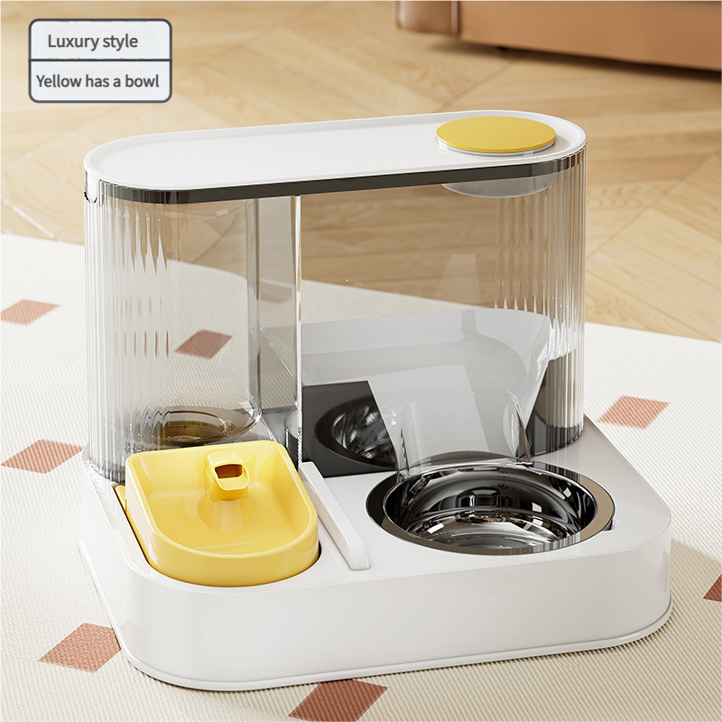 Automatic Pet Feeder and Water Bowl - 2-in-1 Yellow Stainless Steel Bowl Cat Feeding Station