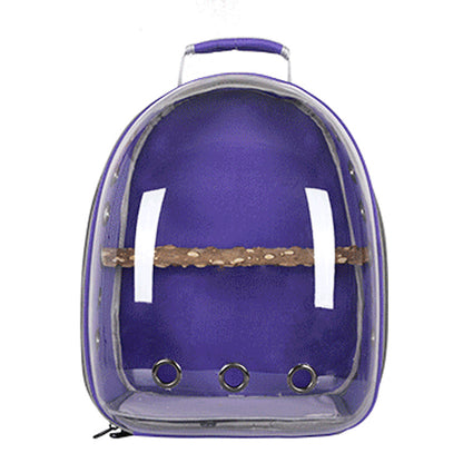 Purple Stylish Transparent PVC Pet Carrier Backpack - Large Capacity, Multi-Use for Birds & Cats(Including Wooden Stick)
