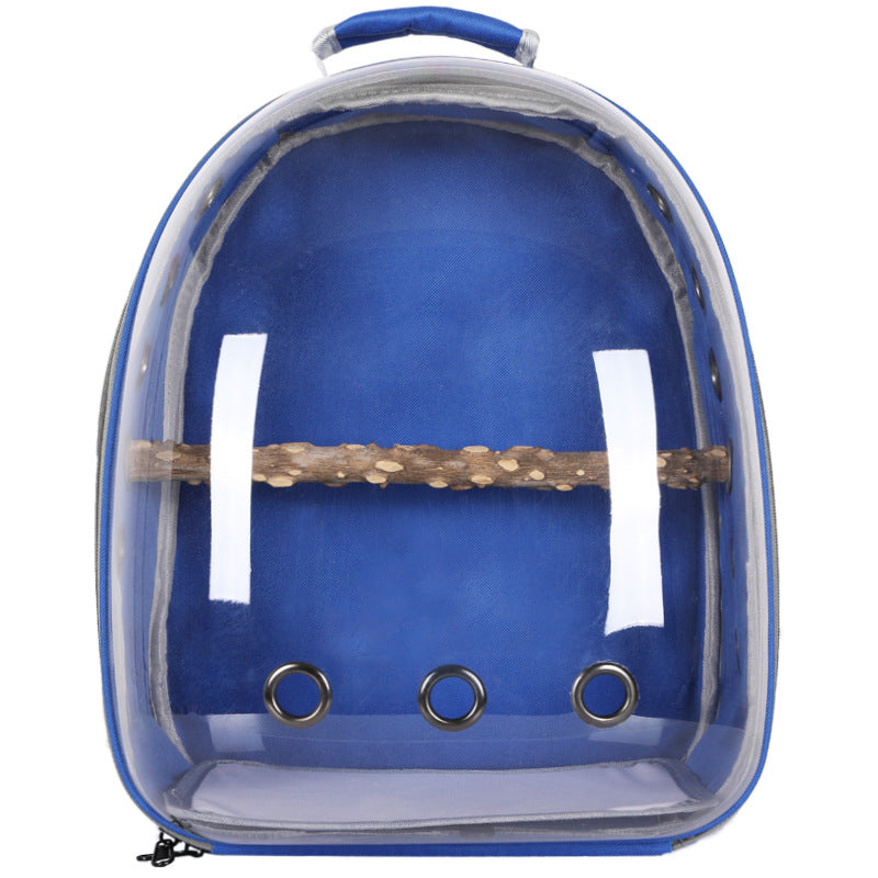 Blue Stylish Transparent PVC Pet Carrier Backpack - Large Capacity, Multi-Use for Birds & Cats(Including Wooden Stick)