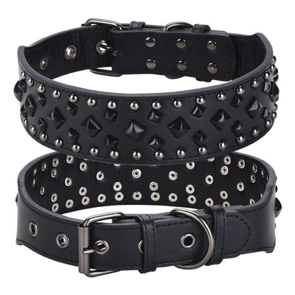 Size S Black 1 pack Stylish PU Leather Dog Collar with Spikes - Adjustable, Durable & Comfortable for Medium to Large Breeds