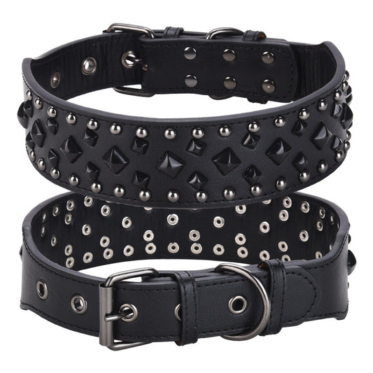 Size S Black 1 pack Stylish PU Leather Dog Collar with Spikes - Adjustable, Durable & Comfortable for Medium to Large Breeds