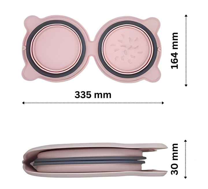 Blue Portable Collapsible Pet Bowl Set - Food-Grade Silicone Double Bowl for Dogs & Cats, Anti-Slip & Easy to Clean