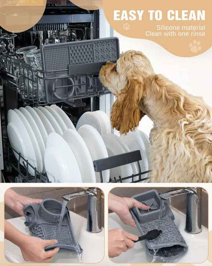 Dark Blue Multi-Functional Pet Slow Feeder Lick Mat - Durable Food-Grade Silicone Anti-Bite Bowl for Dogs