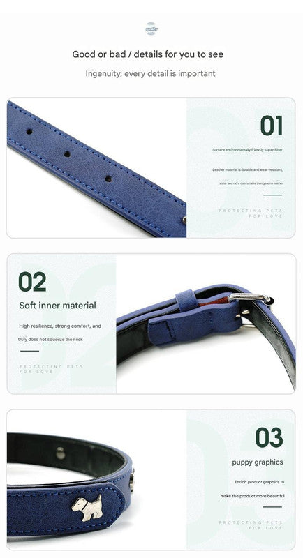 2 PCS Black Soft Leather Dog Collar - Adjustable & Durable for Medium/Large Dogs XS-(42*1.5cm)