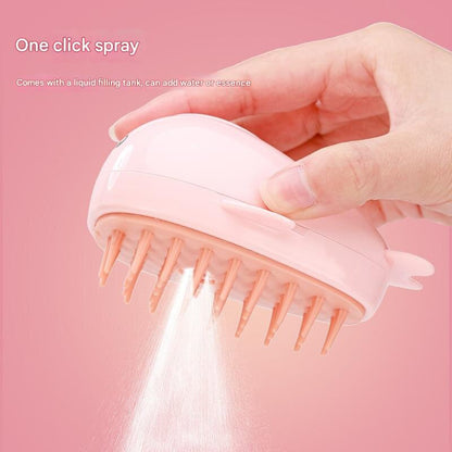2 PCS Pink Dolphin Electric Pet Brush | One-Click Spray, Massage, & Hair Removal