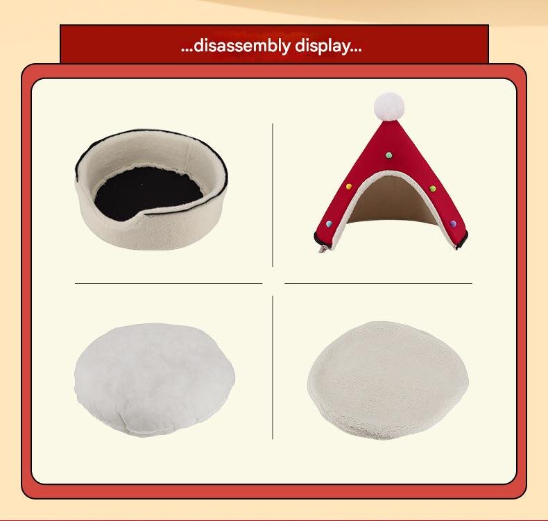 Festive Detachable Pet House - Cozy Red Santa Hat Design (S - 37x46cm)