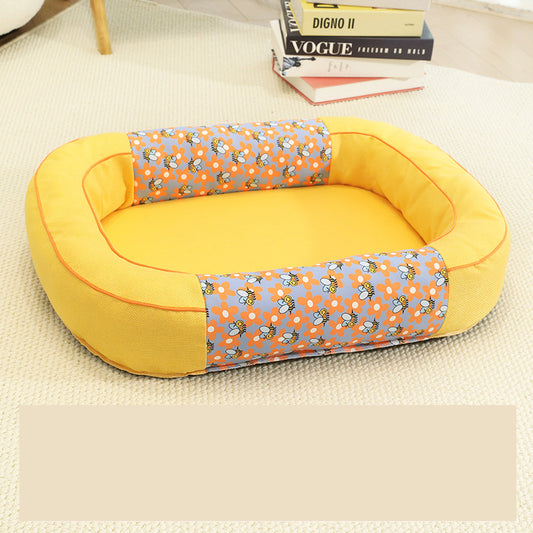 Size S Yellow Cozy Pet Bed for Small Dogs and Cats - Durable & Chew-Resistant Nest for All Seasons
