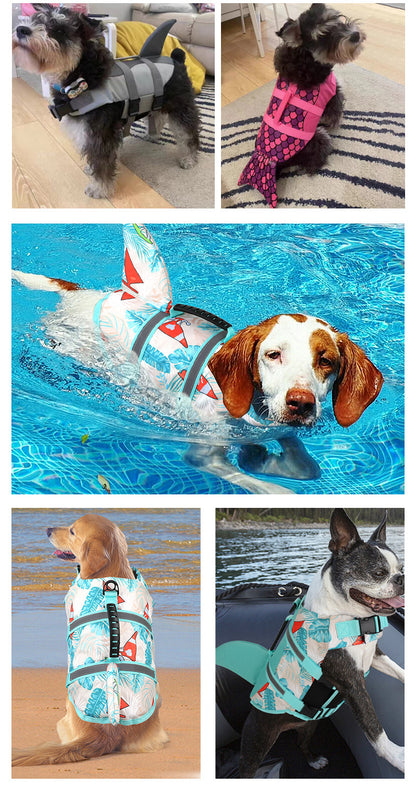 Size XL Blue Camouflage Pattern Pet Life Jacket for Dogs - Summer Swimming Safety Vest with Shark Fin for Small to Large Breeds