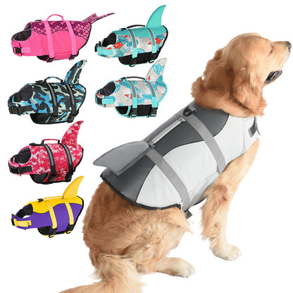Size XL Green Scales Pattern Pet Life Jacket for Dogs - Summer Swimming Safety Vest with Shark Fin for Small to Large Breeds