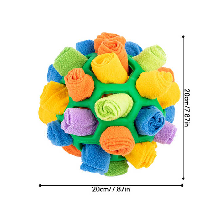 Pink Ball And Colorful Strips Of Fabric Interactive Pet Snuffle Ball - Treat-Dispensing Toy for Dogs and Cats, 20 cm TPR and Felt Fabric for Mental Stimulation