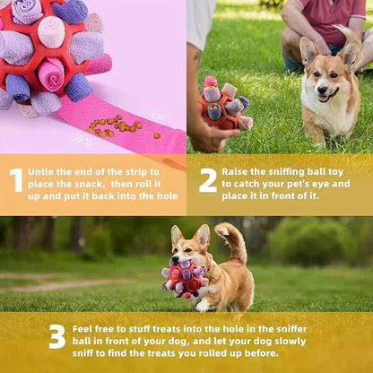 Pink Ball And Colorful Strips Of Fabric Interactive Pet Snuffle Ball - Treat-Dispensing Toy for Dogs and Cats, 20 cm TPR and Felt Fabric for Mental Stimulation