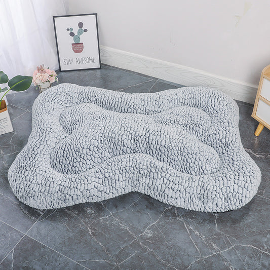 M Blue-grey Rose Velvet Fish Scale Pet Bed - Creative Bone-Shaped Soft and Cozy Dog & Cat Nest