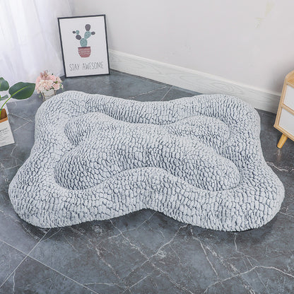 L Blue-grey Rose Velvet Fish Scale Pet Bed - Creative Bone-Shaped Soft and Cozy Dog & Cat Nest