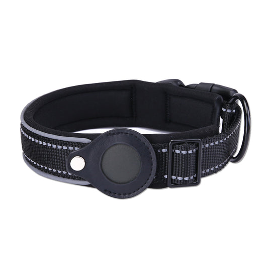 L Black Secure Nylon Dog Collar with Built-in Apple AirTag (not included) Holder Case - Pet Tracker Accessory